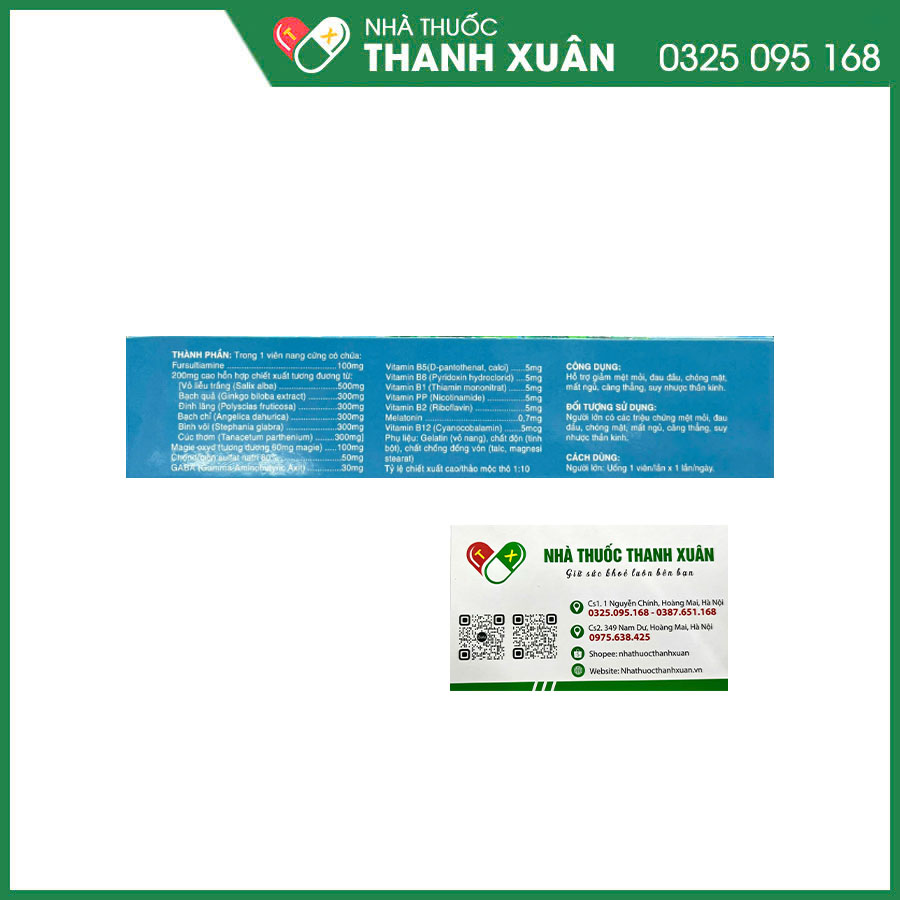 Bổ Thần Kinh Fursulmine giúp hỗ trợ giảm mệt mỏi, đau đầu, chóng mặt, mất ngủ, căng thẳng, suy nhược thần kinh